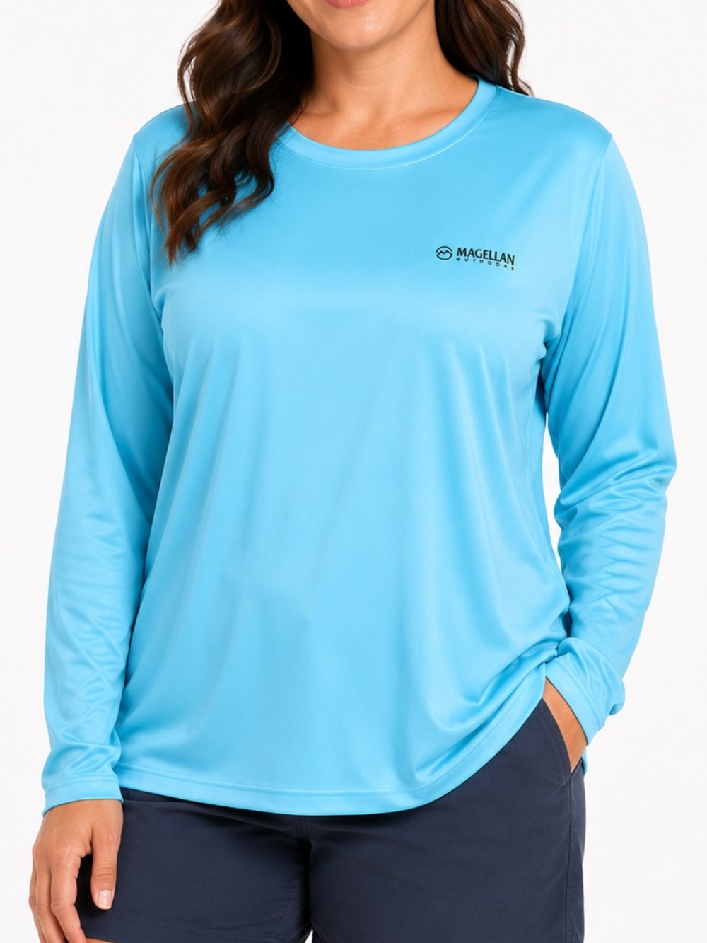 Magellan Outdoors Womens‎ Long Sleeve Performance Tee Sky Blue Activewear New